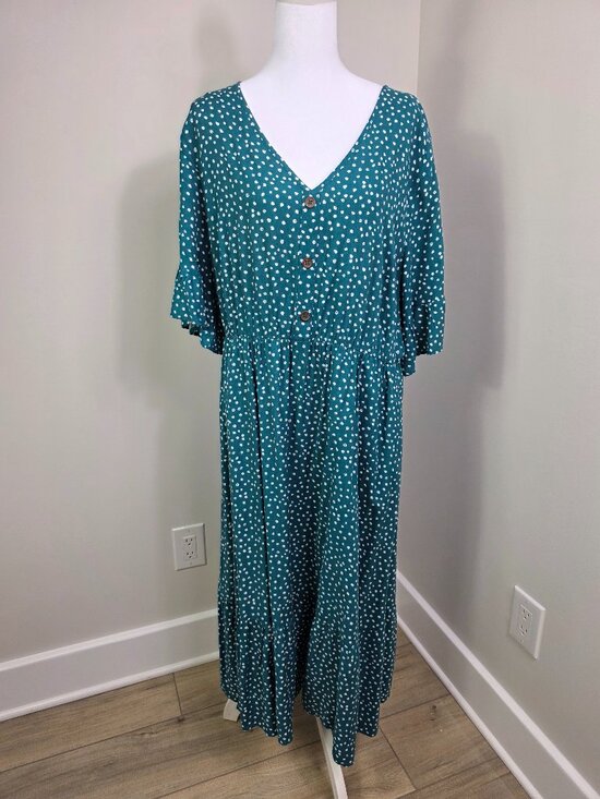 BloomChic Dresses & Skirts - Bloomchic Midi Dress Size 14/16 Teal Green with White Floral Pattern Pockets